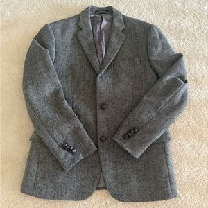Lauren Ralph Lauren Wool Herringbone Gray Blazer Sport Coat, Elbow Patch